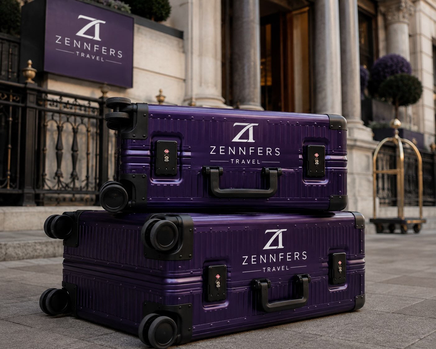 Zennfers branded luggage ready for travel